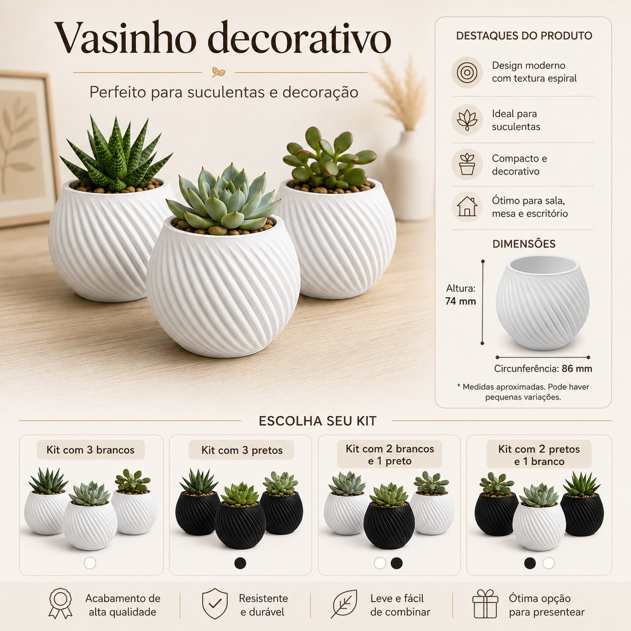 Kit com 3 vasos para suculentas - foto 5